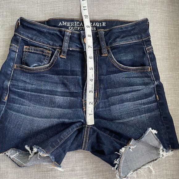 American Eagle Hi-Rise Shortie Jean Cutoff Shorts Women's Size 00 Stretch Denim - Picture 5 of 8